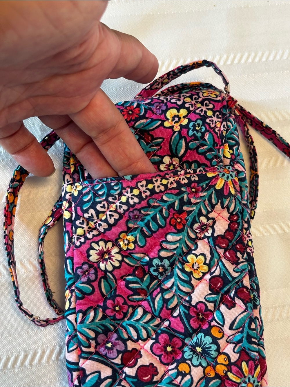 Vera Bradley Quilted Crossbody Phone Bag Kaleidoscope Floral Pink Orange Yellow - Picture 5 of 8